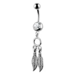 Triple Leaf Dangle Belly Ring – Clear Crystal