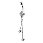 Belly Ring – Crystal Double Jewel With Drop Charm