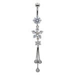 Belly Ring – Flower Dangle – Clear CZ – 316L Surgical Steel