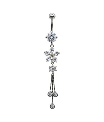 Belly Ring – Flower Dangle – Clear CZ – 316L Surgical Steel