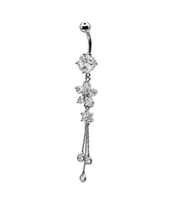 Belly Ring – Flower Dangle – Clear CZ – 316L Surgical Steel