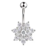 Belly Ring – Snowflake Design – Crystal – 316L Surgical Steel