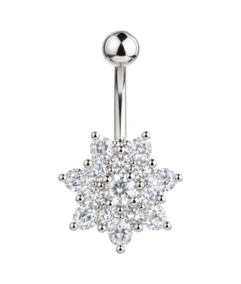 Belly Ring – Snowflake Design – Crystal – 316L Surgical Steel