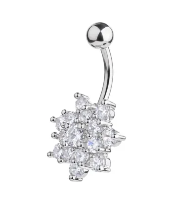 Belly Ring – Snowflake Design – Crystal – 316L Surgical Steel