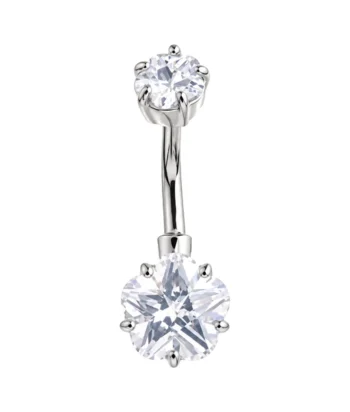 Belly Ring – Double Flower Design – Crystal – 316L Surgical Steel