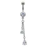 Belly Ring – J Chain – Crystal – 316L Surgical Steel