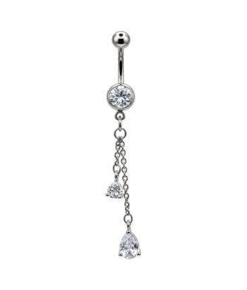 Belly Ring – J Chain – Crystal – 316L Surgical Steel