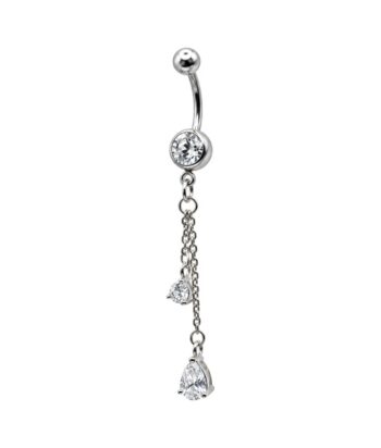 Belly Ring – J Chain – Crystal – 316L Surgical Steel
