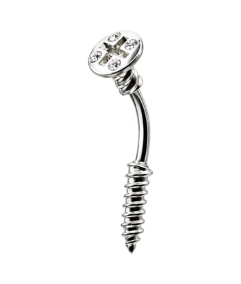 Belly Ring – Screw Design – Crystal – 316L Surgical Steel