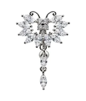 Belly Ring – Reverse Butterfly – Crystal – 316L Surgical Steel