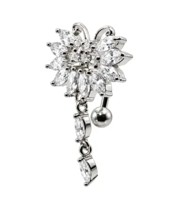 Belly Ring – Reverse Butterfly – Crystal – 316L Surgical Steel