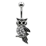 Belly Ring – Owl – Crystal – 316L Surgical Steel