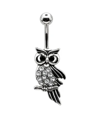 Belly Ring – Owl – Crystal – 316L Surgical Steel