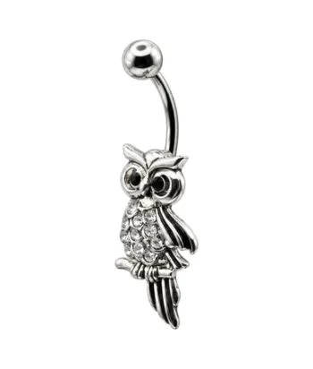 Belly Ring – Owl – Crystal – 316L Surgical Steel