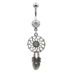 Belly Ring – Dreamcatcher & Feather – Crystal – 316L Surgical Steel