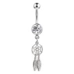 Belly Ring – Dreamcatcher & Feather – Crystal – 316L Surgical Steel