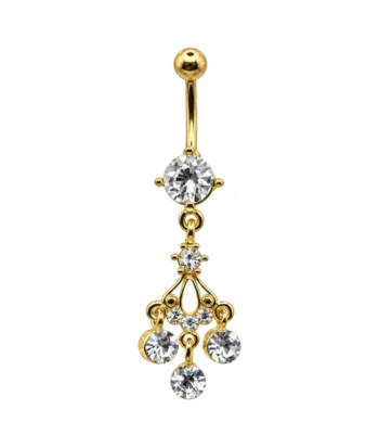 Belly Ring – Charm Dangle – Clear CZ – Gold – 316L Surgical Steel