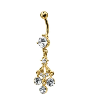 Belly Ring – Charm Dangle – Clear CZ – Gold – 316L Surgical Steel