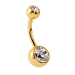 Double Jewelled Banana – Crystal Tops – Gold PVD – 316L Surgical Steel