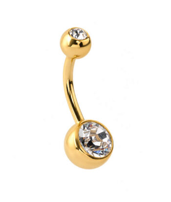Double Jewelled Banana – Crystal Tops – Gold PVD – 316L Surgical Steel