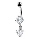 Crystal Belly Ring With Dangling Heart Charm