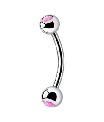 Eyebrow – Micro Banana – Opal Balls – Pink – 316L Surgical Steel