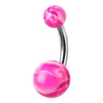 Belly Ring – Pink UV Flower Balls