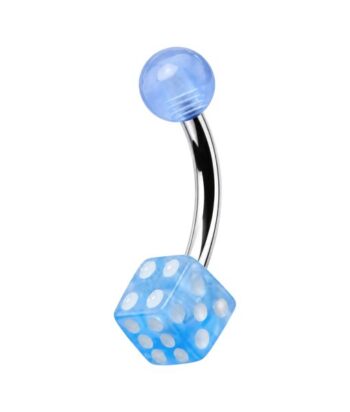 Curved Barbell – Light Blue UV Ball & Dice