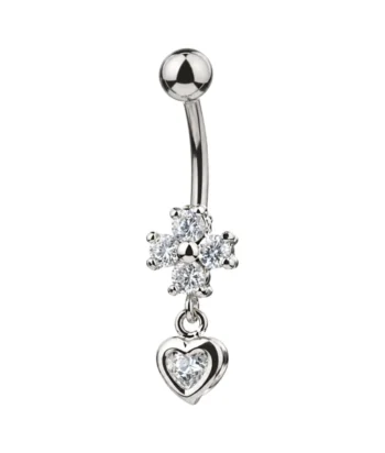 Belly Ring – Crystal Heart Drop With CZ