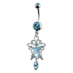 Aqua Gem Dangle Belly Ring – Snowflake Design