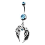 Angel Wing Belly Ring – Aqua Gem