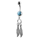 Triple Leaf Dangle Belly Ring – Aqua Crystal