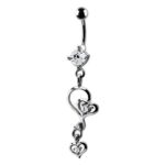 Twisted Heart Dangle Belly Ring – Clear Crystal