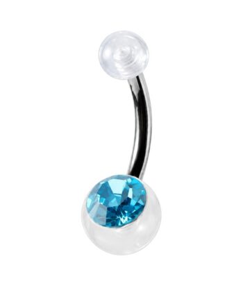 Belly Ring – White Acrylic With Aqua Jewel