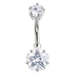 Belly Ring – Double Flower Design – Crystal – 316L Surgical Steel