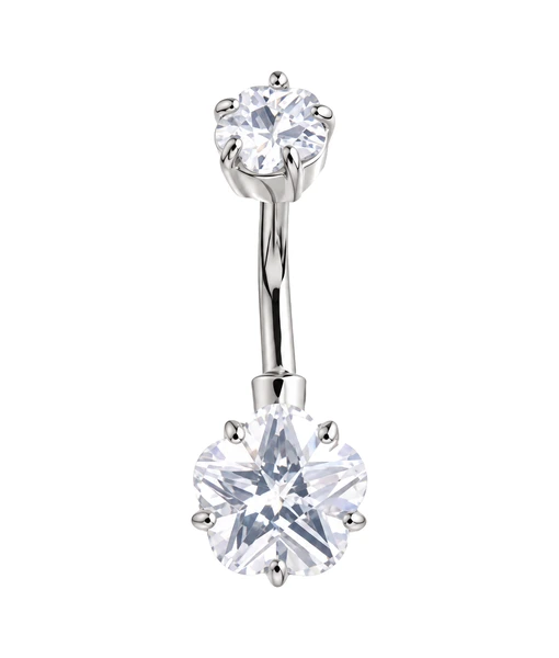 Belly Ring – Double Flower Design – Crystal – 316L Surgical Steel