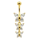 Belly Ring – Butterfly Dangle – Clear CZ – 316L Surgical Steel