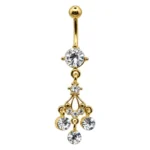 Belly Ring – Charm Dangle – Clear CZ – Gold – 316L Surgical Steel