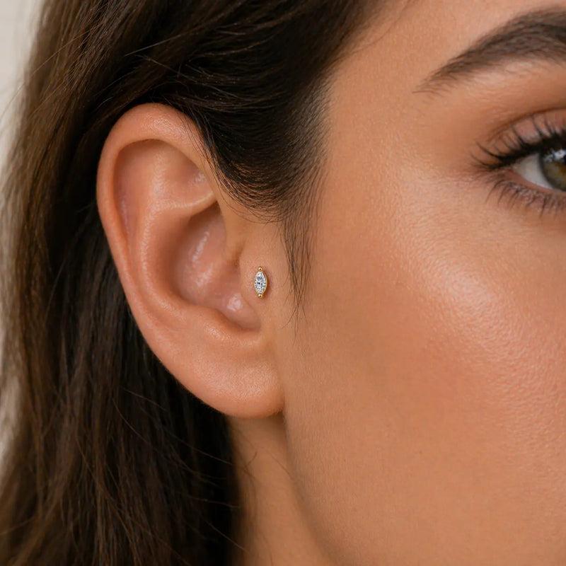 Marquise gem stud in a tragus ear piercing